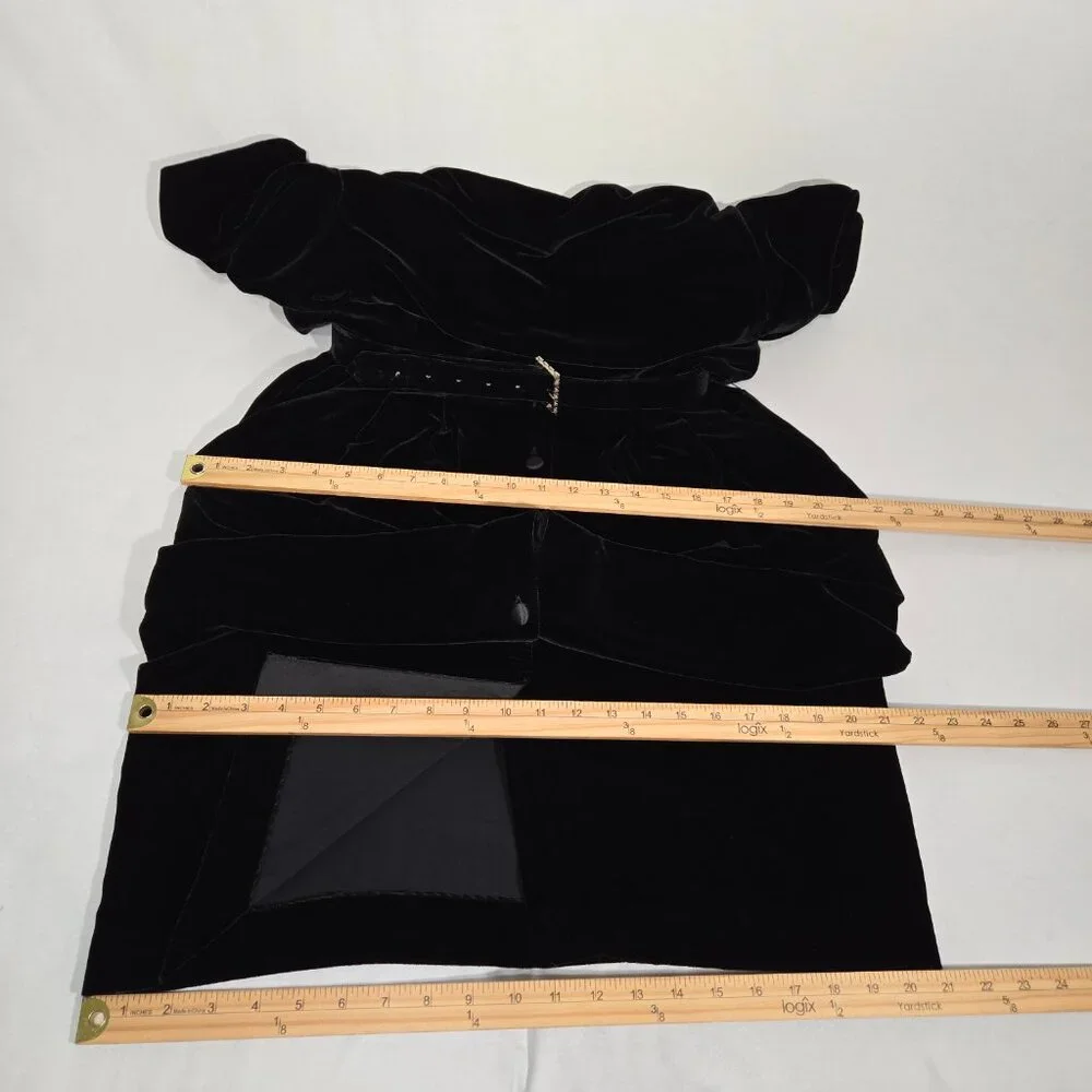 VINTAGE Academia Y2K Sirencore BLACK VELVET Pocket Belt Midi Dress Women Size 10 - Picture 16 of 16